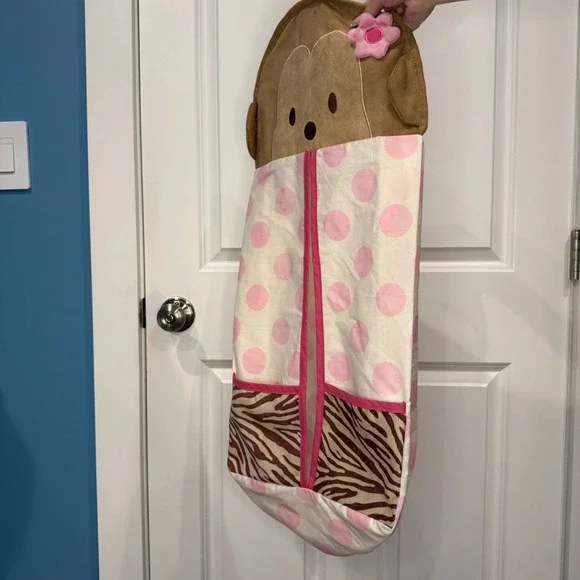 Monkey Nursery Diaper Stacker Hanging Organizer Pink Polka Dot Zebra Print - Picture 5 of 7